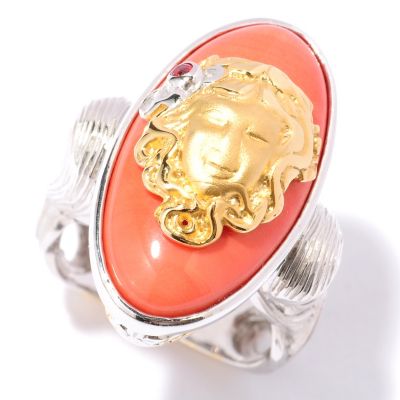 SS/PALL RING ELONGATED SALMON BAMBOO CORAL w/ ORANGE SAPPHIRES"NEEDS NAME"