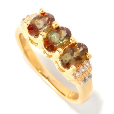 SS/18KV RING 3-STONE ANDALUSITE & WHITE ZIRCON