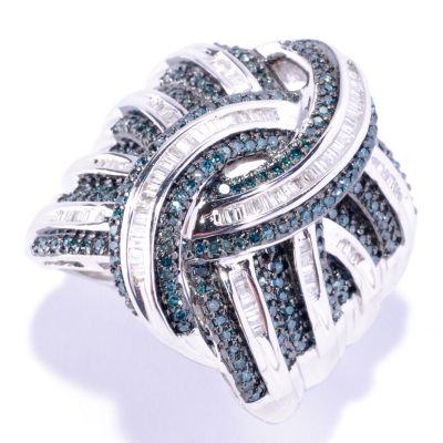 SS 1.00 CTW BLUE & WHITE DIMOND WIDE BAND RING