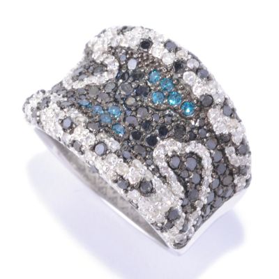 127-173 - Diamond Treasures Sterling Silver 2.00ctw Multi-Color Diamond Wide Band Ring
