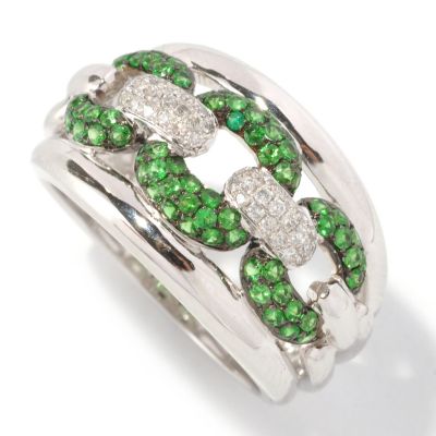 127-198 - EFFY 14K White Gold 0.68ctw Diamond & Tsavorite Chain Link Ring
