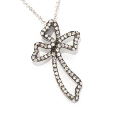 127-199 - EFFY 14K White Gold 0.23ctw Diamond Curved Cross Pendant w/ 18'' Chain