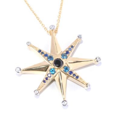 SS/P TWO-TONE PEND "GALAXIA" BLK SPINEL, SAPH, & WHT SAPH MEDALLION w/ 20" CHAIN