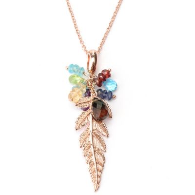127-218 - Colette 9.99ctw Multi Gemstone Leaf Drop Pendant w/ 20.5'' Chain 