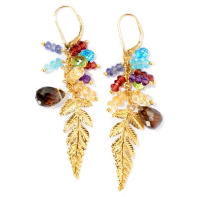 SS/P EAR MULTI GEM LEAF DROP