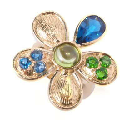 SS/18KGP RING MULTI GEMSTONE FLOWER