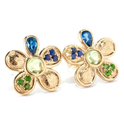 127-221 - Colette 1.29ctw Multi Gemstone Flower Stud Earrings 