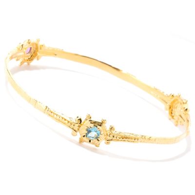 127-230 - Porsamo Bleu 1.80ctw Swiss Blue Topaz, Amethyst & Peridot Slip-on Bangle Bracelet 