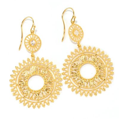 SS/21KGP EAR DOUBLE MEDALLION DROP w/ WHT TPZ