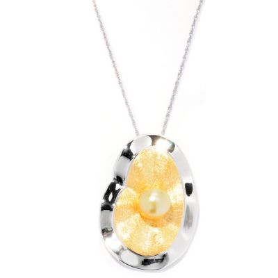 SS/YP 9-10mm GOLDEN SOUTH SEA PEARL TEXTURED PENDANT w/CHAIN