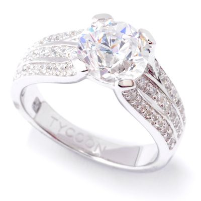 TYCOON SS/PLAT ROUND CUT THREE ROW FANCY SET RING