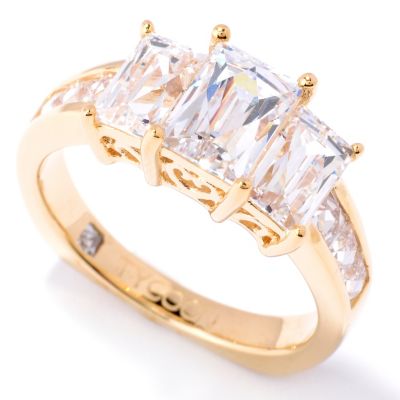TYCOON SS/CHOICE THREE STONE RECTANGULAR RING W/CHANNEL SET SHANK RING