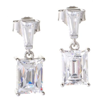 TYCOON SS/PLAT RECTANGULAR AND TENSION SET TAPPERED BAGUETTE DROP EARRINGS