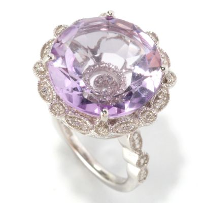 SS/PLAT RING PINK AMETHYST & DIAMOND SWIRL "REBECCA" STACKABLE COCKTAIL
