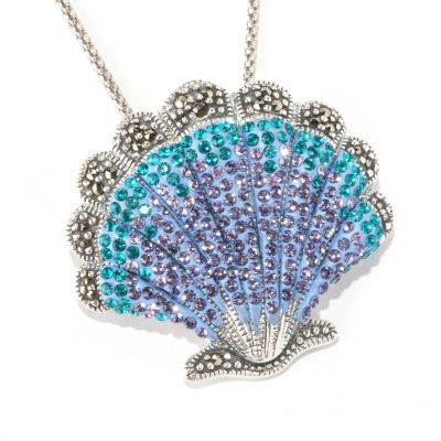 127-320 - Dallas Prince Sterling Silver Clam Pin-Pendant Made w/ Swarovski&reg; Marcasite