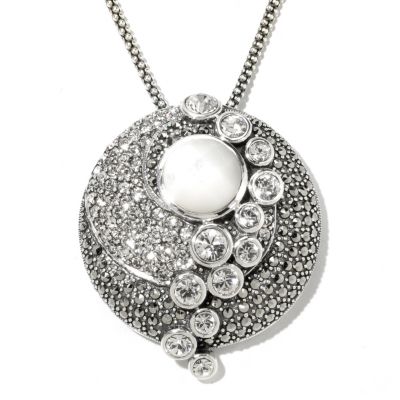 SS MARCASITE PENDANT WITH MOTHER OF PEARL CENTER