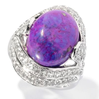 SS OVAL PURPLE MOHAVE AND WHT TOPAZ RING