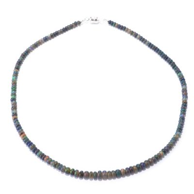 SS BLACK ETHIOPIAN OPAL BEAD NECK 18"
