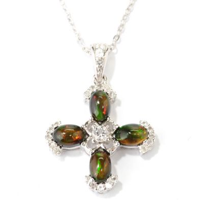 SS BLACK ETHIOPIAN OPAL CROSS WITH CHAIN