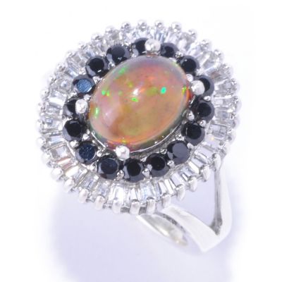 127-344 - Gem Insider Sterling Silver 9 x 7mm Smoked Black Opal & Multi Gem Ring