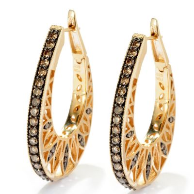 127-348 - Southport Diamonds Sterling Silver & 14K Vermeil 1.75ctw Champagne Diamond Hoop Earrings