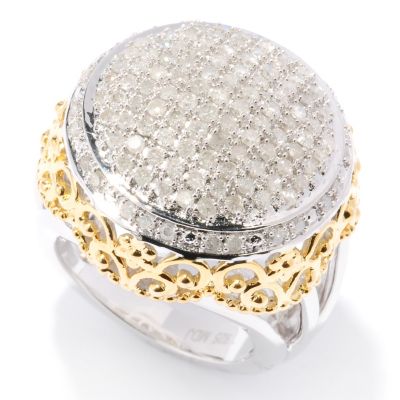14K YG VERMIEL ROUND PAVE DIAMOND RING WITH BEADING DETAIL