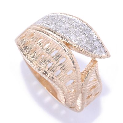 127-365 - Southport Diamonds Sterling Silver & 14K Vermeil 0.20ctw Diamond Three-Leaf Ring
