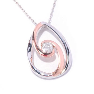 14K TT WG/PK TEAR DROP PEND WITH CHAIN