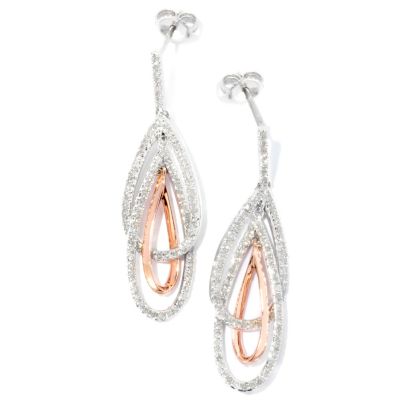14K TT WH/PK GOLD TEAR DROP DIAMOND EARRING
