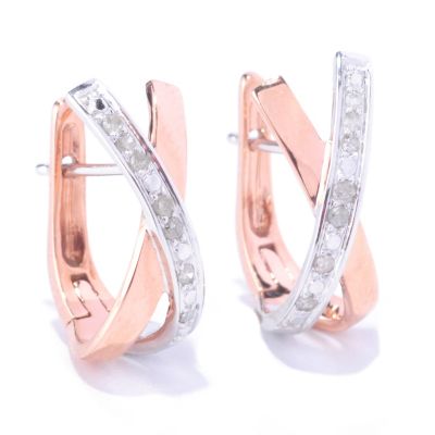 14K TT WG/PK DIAMOND X EARRING