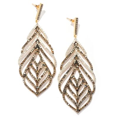 14K YG CHAMPAGNE & WHITE DIAMOND LEAF DROP EARRINGS