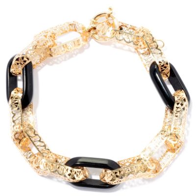 14K RICAMI COLORI BRACELET WT/BLACK ONYX LINKS