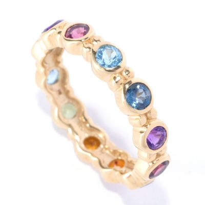 SS/18KGP TWO-TONE RING MULTI GEMSTONE STACK BAND