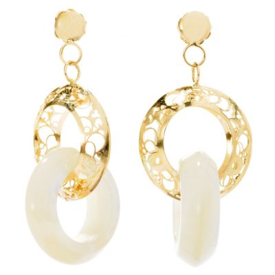 14K RICAMI CIRCLE LINK AND MOP EARRINGS