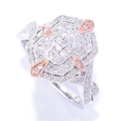 14K TT WG PK PAVE RING WITH PINK GOLD ACCENTS
