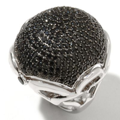 SS GLITTER BALL BLK SPINEL RING WITH WHT ZIRCON ACCENTS