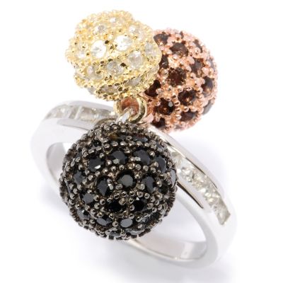 SS PAVE MOVEMENT RING BLK SPINEL, SMOKY QUARTZ AND WHT ZIRCON RING