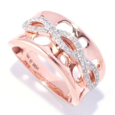 14K TT WG PK CIRCLE CUTOUT BAND WITH DIAMOND OVER LAY
