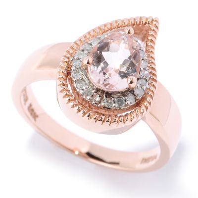 14K RG TEARDROP SHAPE SETTING WITH MORGANITE AND DIAMOND RING
