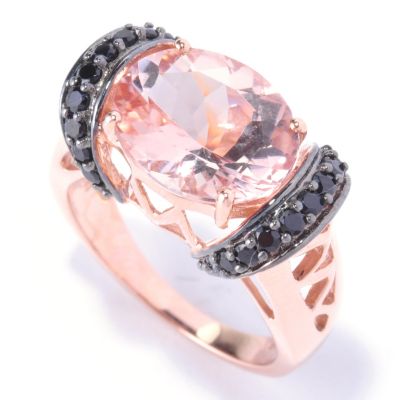 14K YRG EAST WEST OVAL MORGANITE RING WITH BLACK SPINEL ACCENTS