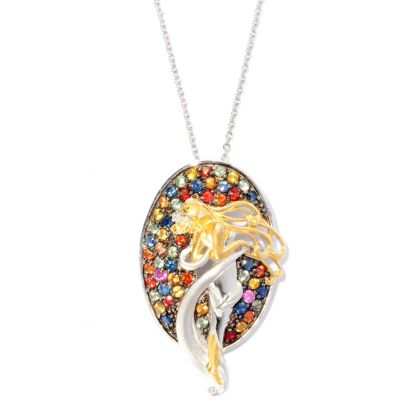 SS/PALL PEND MULTI SAPPHIRE ENHANCER w/ 18" CHAIN