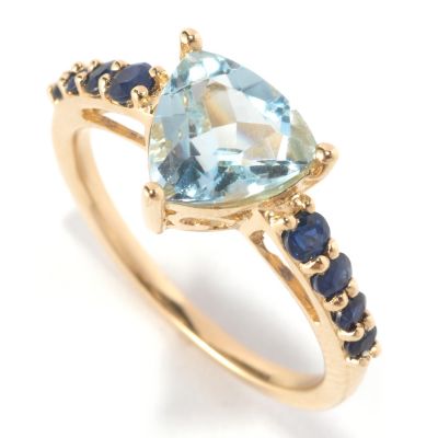14K YG TRILLION AQUA WITH BLUE SAPP ACCENT RING