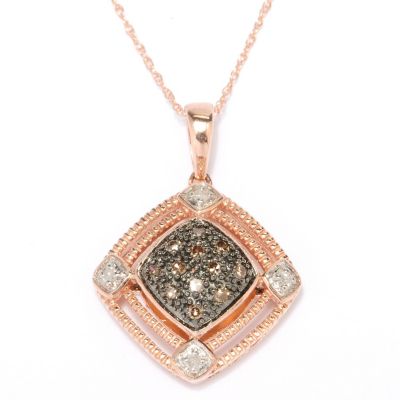 14K RG DIAMOND SHAPED MOCHA DIAMOND PENDANT W/ CHAIN