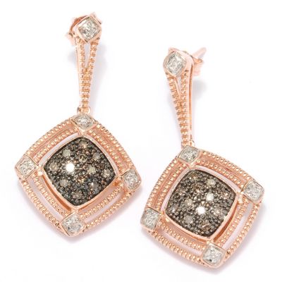 127-452 - Diamond Treasures 14K Rose Gold 0.25ctw Mocha & White Diamond Earrings