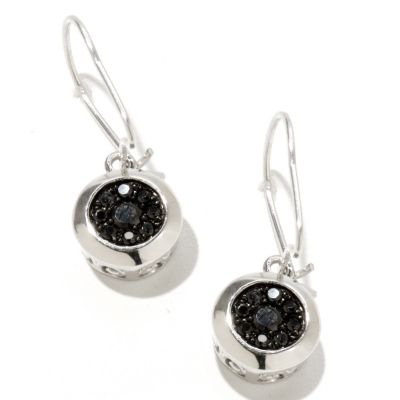 SS FRENCH WIRE LEVERBACK EARRING BLK SPINEL FLOWER SETTING