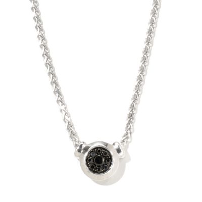 SS PEND WITH FANCY CHAIN NECK BLK SPINEL FLOWER SETTING