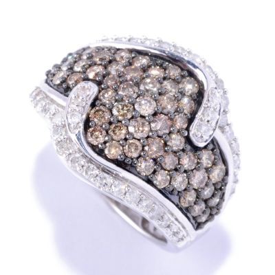 SS BROWN PAVE WITH WHITE ACCENTS DIAMOND RING