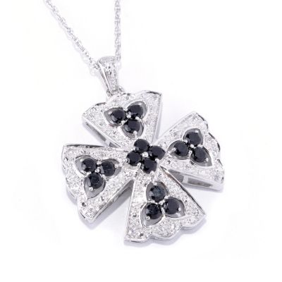 SS CROSS WITH BLK SPINEL WITH CHAIN