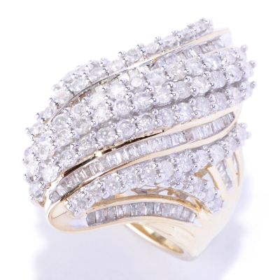 14K YG ROUND AND BAG DIAMOND RING