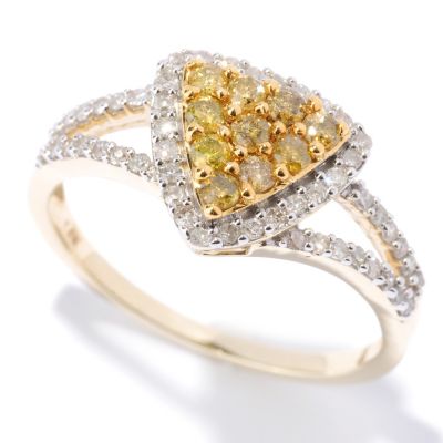 127-475 - Diamond Treasures 14K Gold 0.54ctw Yellow & White Diamond Triangle Ring 